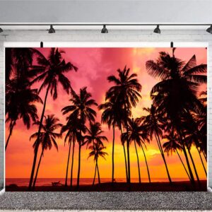 Sensfun 7x5ft Summer Seaside Sunset Photography Backdrop Vinyl Palm Trees Silhouettes on Tropical Beach Photo Background for Baby Shower Happy Birthday Party Children Photo Studio Props(WP125)