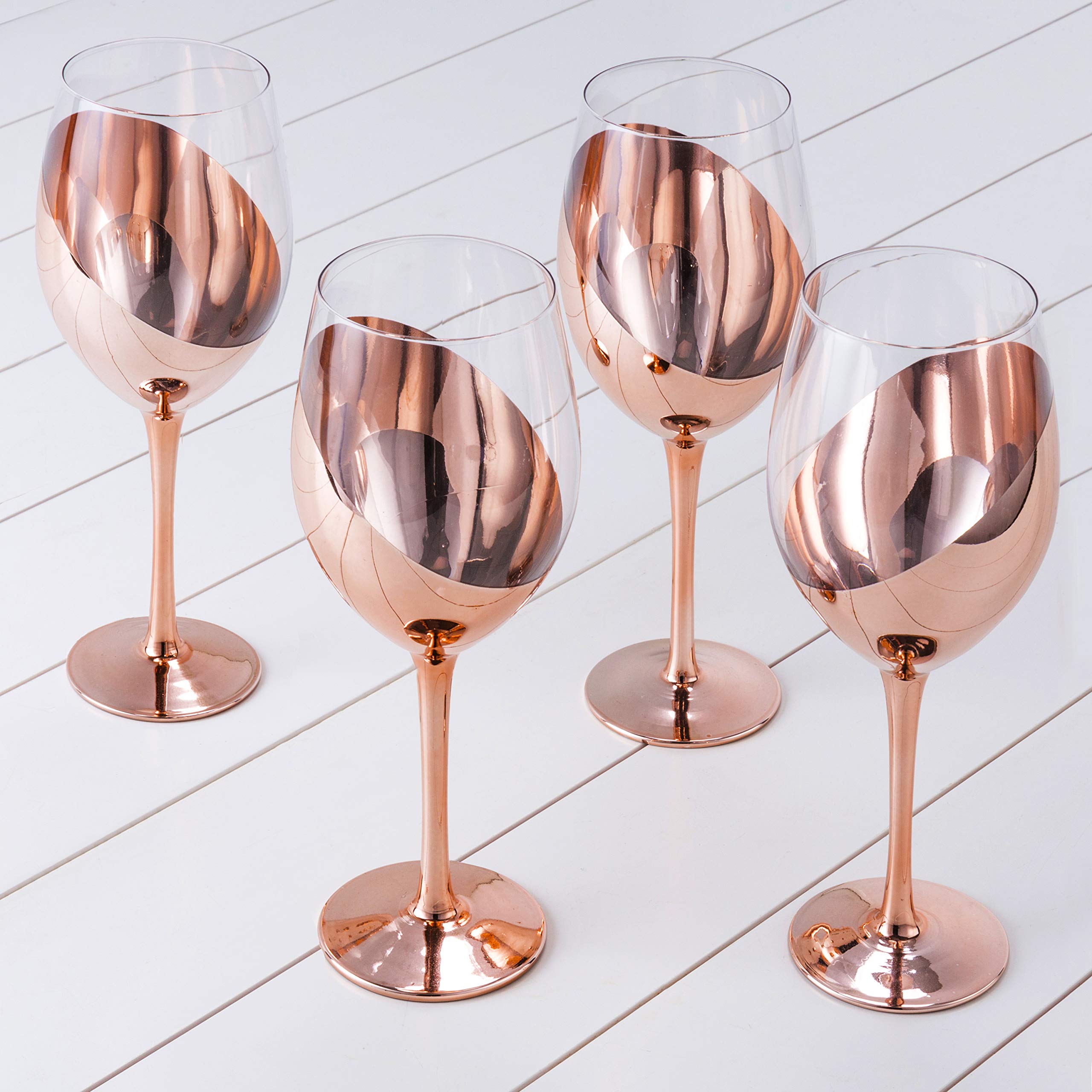 MyGift 14 oz Copper-Toned Stemmed Wine Glass Set of 4, Dinner Party and Wedding Events Glassware