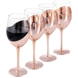 MyGift 14 oz Copper-Toned Stemmed Wine Glass Set of 4, Dinner Party and Wedding Events Glassware