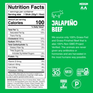 CHOMPS Grass Fed Beef Jerky Sticks, Beef Variety Pack, 10 Sticks: (5) Original Beef, (5) Jalapeno Beef…