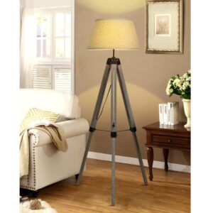 DINGLILIGHTING Led Tripod Floor Lamp Wood Mid Century Modern Reading Lamp,8W Rustic Standing Lamps Farmhouse for Living Room Bedroom Study Room and Office,Flaxen Lamp Shade with E26 Lamp Base