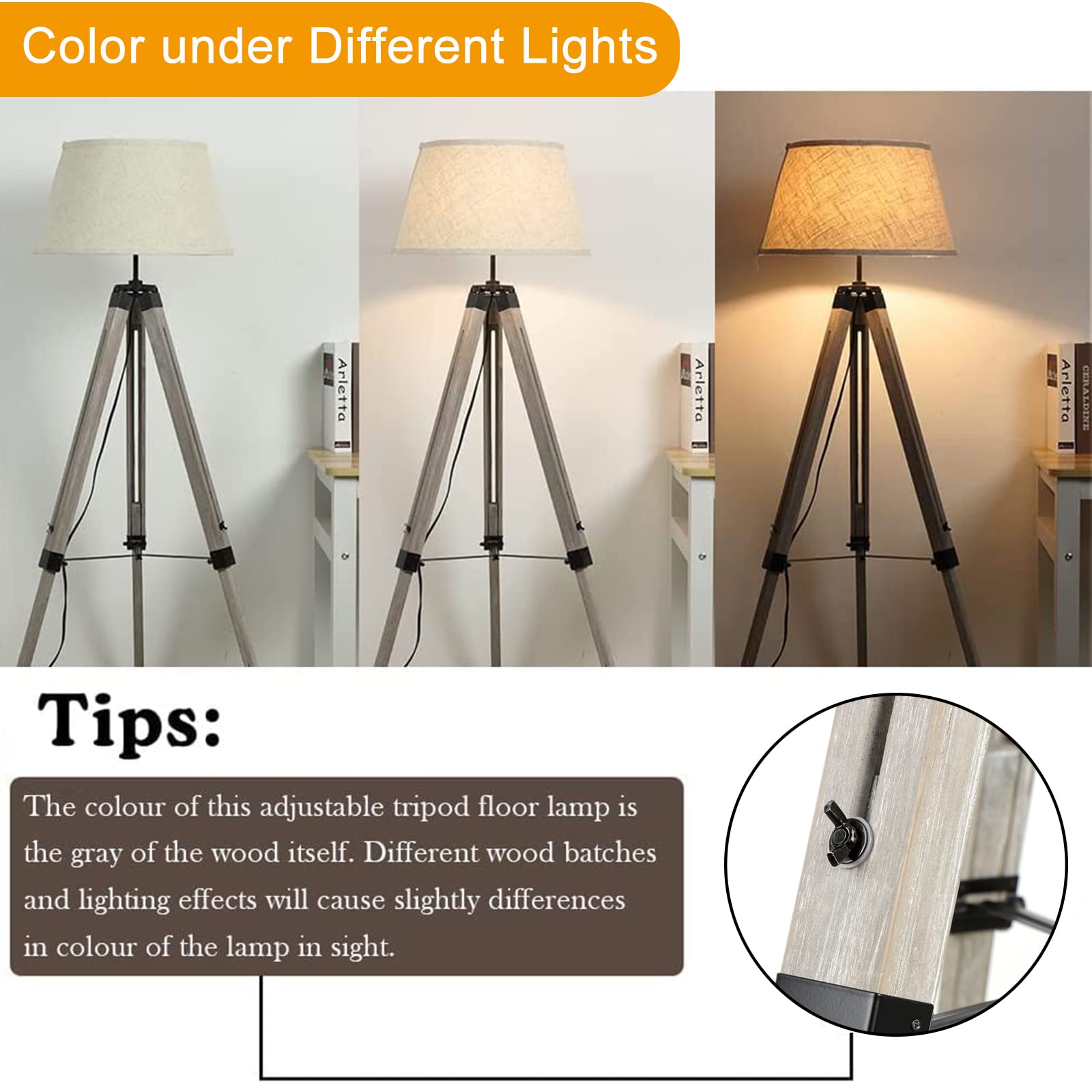 DINGLILIGHTING Led Tripod Floor Lamp Wood Mid Century Modern Reading Lamp,8W Rustic Standing Lamps Farmhouse for Living Room Bedroom Study Room and Office,Flaxen Lamp Shade with E26 Lamp Base