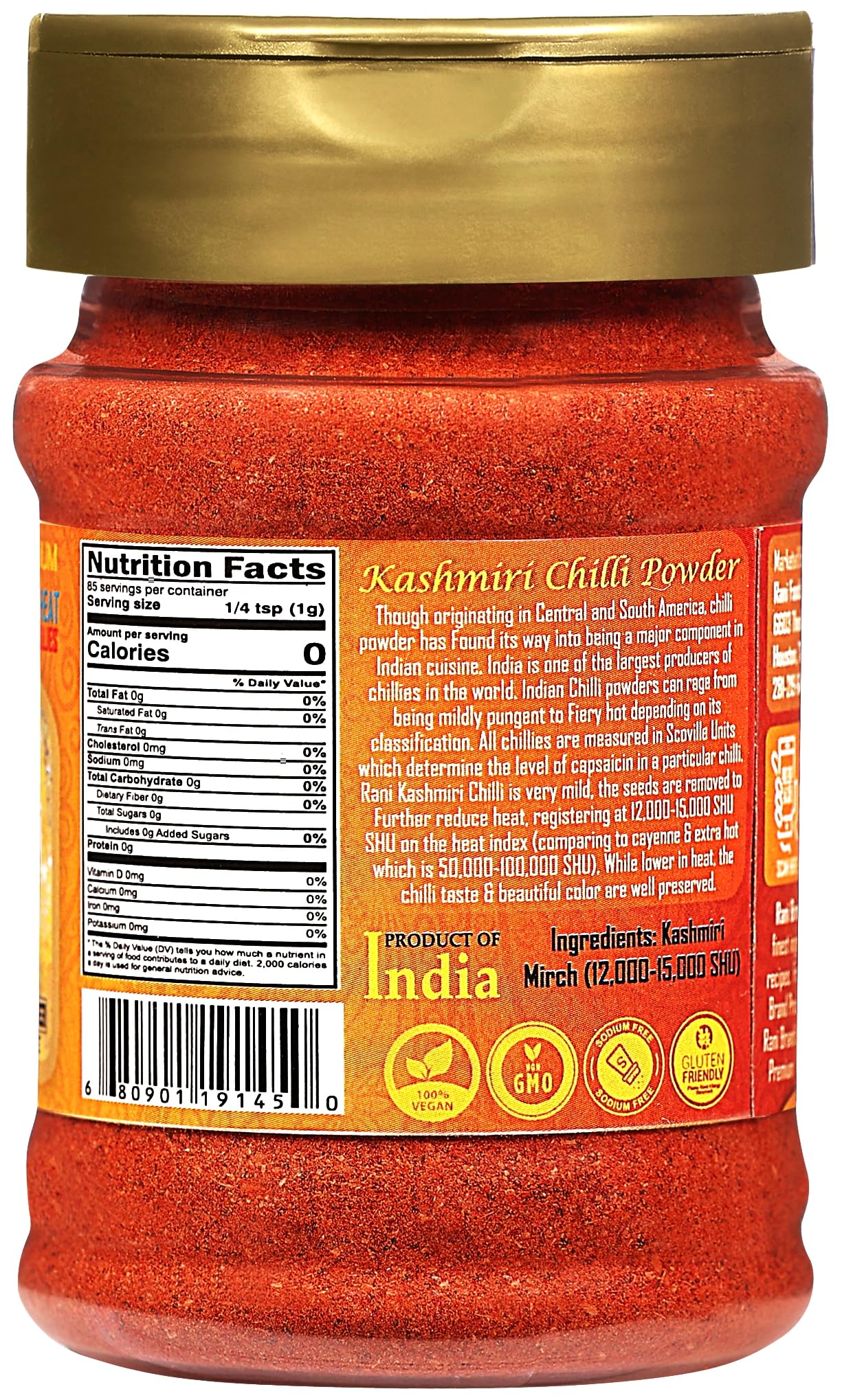 Rani Kashmiri Chilli Powder (Deggi Mirch, Low Heat) Ground Indian Spice 85g PET Jar ~ All Natural | Salt-Free | Vegan | Kosher | Gluten Friendly | Perfect for Deviled Eggs & Other Low Heat Dishes