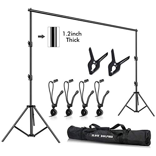 SLOW DOLPHIN Photo Video Studio 10ft (W) x 9.2ft (H) Heavy Duty Adjustable Photography Backdrop Stand Background Support System Kit with Carry Bag