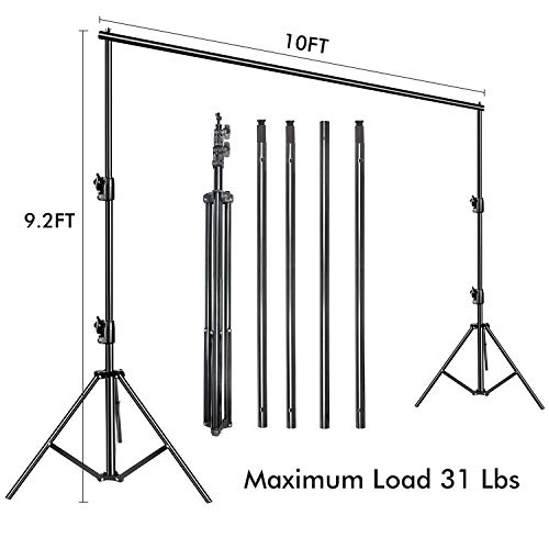 SLOW DOLPHIN Photo Video Studio 10ft (W) x 9.2ft (H) Heavy Duty Adjustable Photography Backdrop Stand Background Support System Kit with Carry Bag