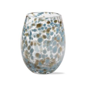 tag 16 oz. confetti glass stemless wine drinkware aqua blue and brown dishwasher safe beverage glassware dinner party wedding stemless wine glass blue