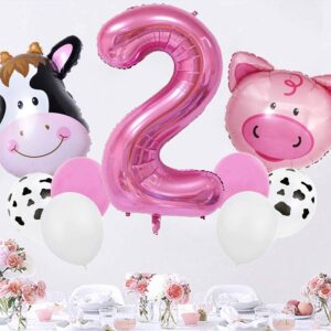 InBy 18pcs Farm Animal Balloon for 2nd Birthday Party Decorations Pig Cow Head Second Farm Animal Theme Balloon Garland Arch 40" Number 2 Foil Balloon 12" Latex Balloon Baby Girl Shower Party Supplies