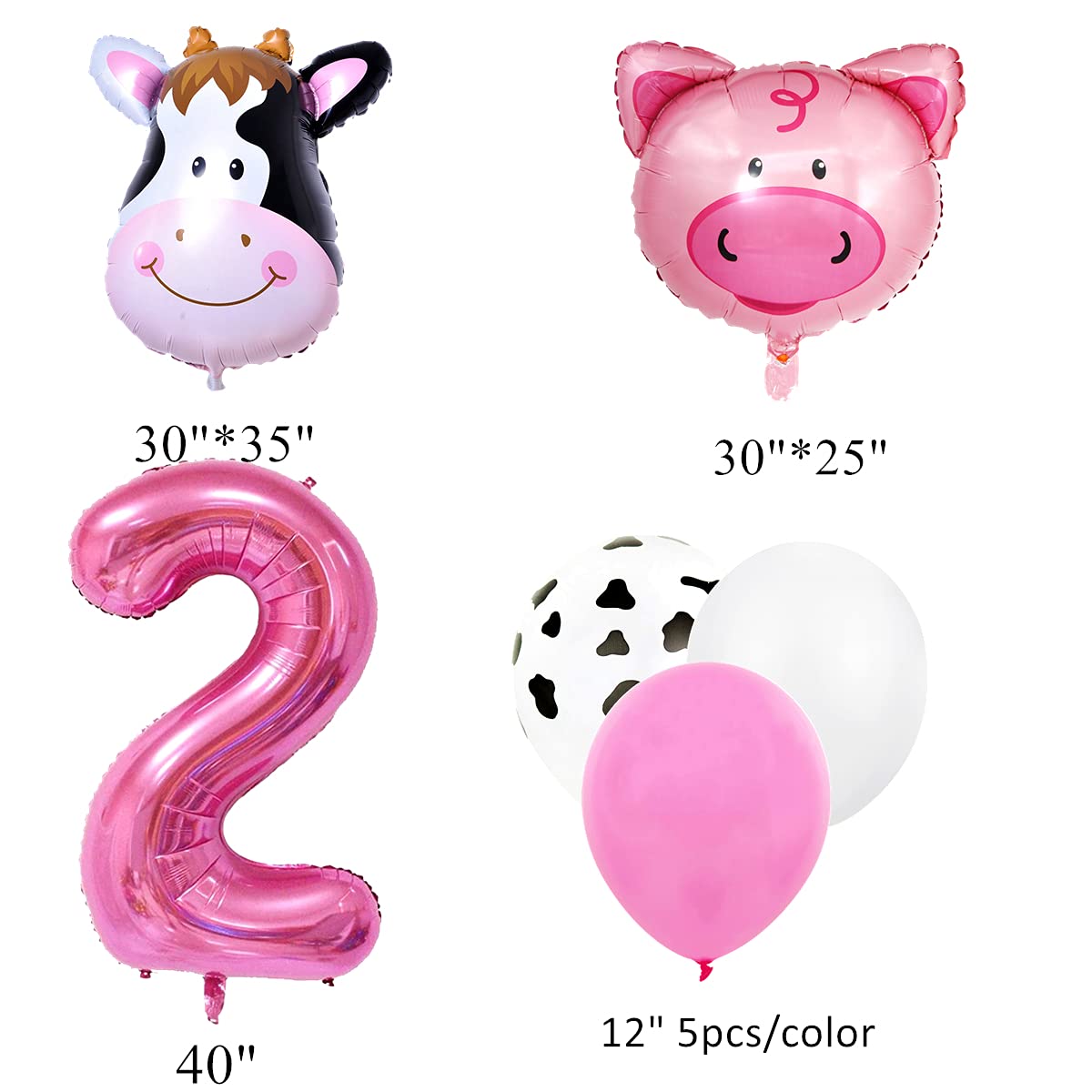 InBy 18pcs Farm Animal Balloon for 2nd Birthday Party Decorations Pig Cow Head Second Farm Animal Theme Balloon Garland Arch 40" Number 2 Foil Balloon 12" Latex Balloon Baby Girl Shower Party Supplies