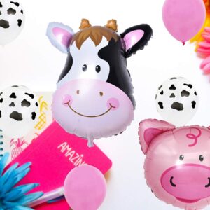 InBy 18pcs Farm Animal Balloon for 2nd Birthday Party Decorations Pig Cow Head Second Farm Animal Theme Balloon Garland Arch 40" Number 2 Foil Balloon 12" Latex Balloon Baby Girl Shower Party Supplies