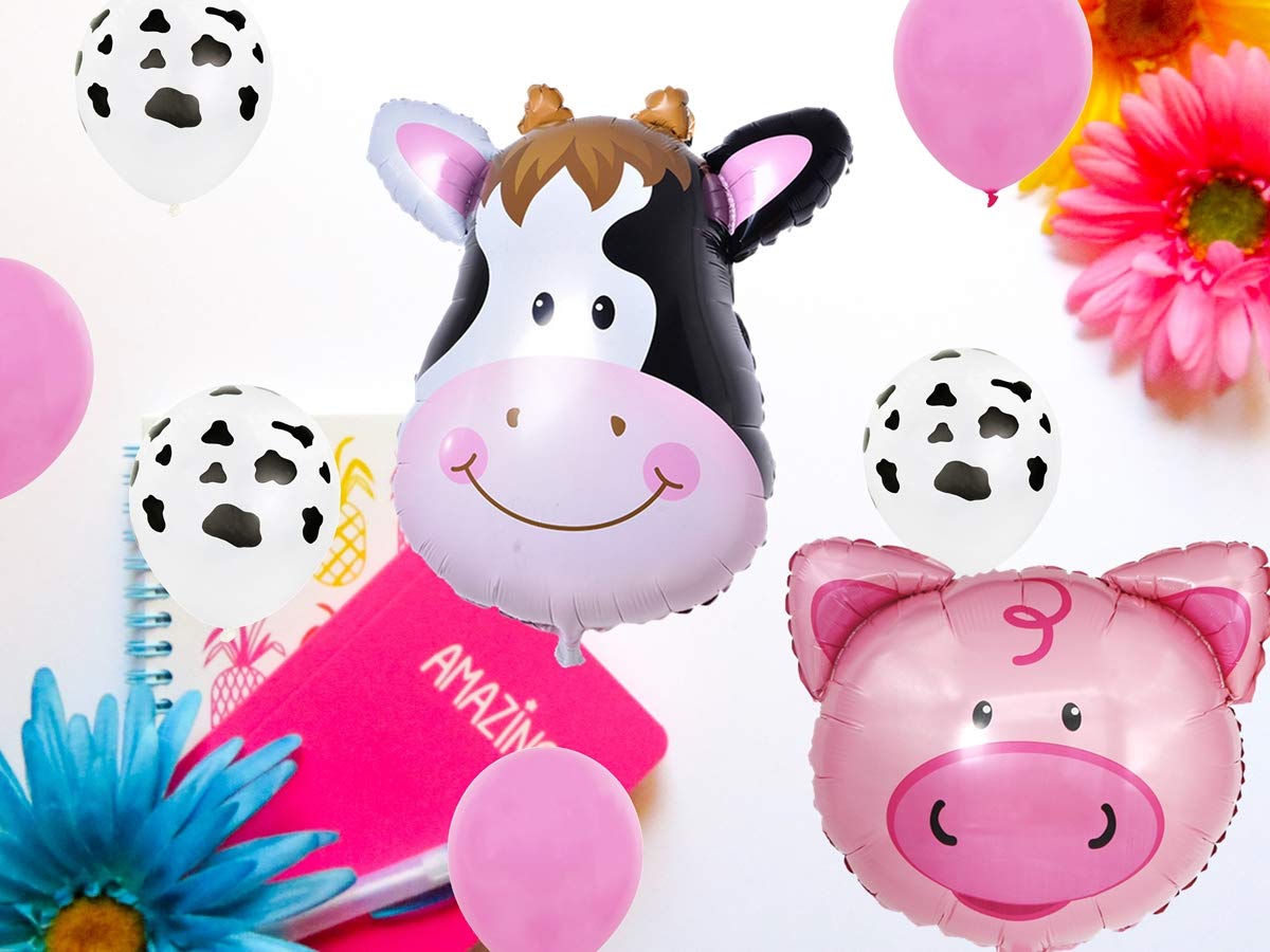 InBy 18pcs Farm Animal Balloon for 2nd Birthday Party Decorations Pig Cow Head Second Farm Animal Theme Balloon Garland Arch 40" Number 2 Foil Balloon 12" Latex Balloon Baby Girl Shower Party Supplies