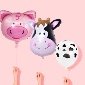 InBy 18pcs Farm Animal Balloon for 2nd Birthday Party Decorations Pig Cow Head Second Farm Animal Theme Balloon Garland Arch 40" Number 2 Foil Balloon 12" Latex Balloon Baby Girl Shower Party Supplies