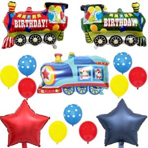 inby 20pcs train balloon kit for 1st 2nd 3rd 4th 5th kids birthday decoration baby shower girl boy 12" latex balloon birthday jumbo colorful train foil balloon transportation theme party supplies set