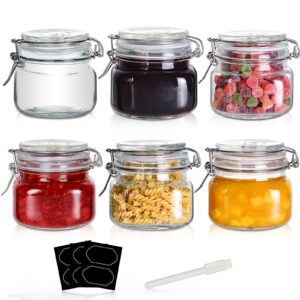 yeboda 16oz food storage canister glass jars with clamp airtight lids and silicone gaskets for multi-purpose kitchen containers - clear square (6 pack)