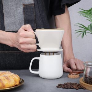 Segarty #2 Pour Over Coffee Maker, Single Cup White Ceramic Coffee Dripper, 1 Set Size No.2 Reusable Filter Cone Drip Holder Slow Brewer with 3 Holes Flat Bottom for Travel, Camping, Office, Home