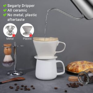 Segarty #2 Pour Over Coffee Maker, Single Cup White Ceramic Coffee Dripper, 1 Set Size No.2 Reusable Filter Cone Drip Holder Slow Brewer with 3 Holes Flat Bottom for Travel, Camping, Office, Home