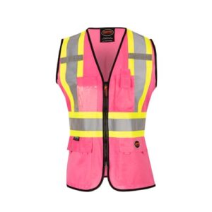 pioneer safety vest for women with pockets - hi-vis reflective tape - for construction - pink