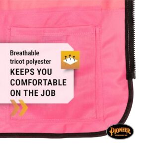 Pioneer Safety Vest for Women with Pockets - Hi-Vis Reflective Tape - for Construction - Pink