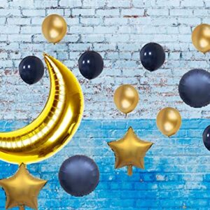 InBy 15pcs Navy Blue and Gold Moon Balloon Sky Night Moon Star Theme Balloon Party Decoration Baby Boy Girl Shower Wedding Birthday 36" Moon Foil Mylar Balloon 18" Start Balloon 12" Latex Balloon Kit