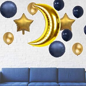 InBy 15pcs Navy Blue and Gold Moon Balloon Sky Night Moon Star Theme Balloon Party Decoration Baby Boy Girl Shower Wedding Birthday 36" Moon Foil Mylar Balloon 18" Start Balloon 12" Latex Balloon Kit