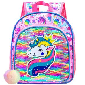gxtvo toddler backpack for girls, unicorn sequin preschool bookbag, 12" cute cartoon animal school bag