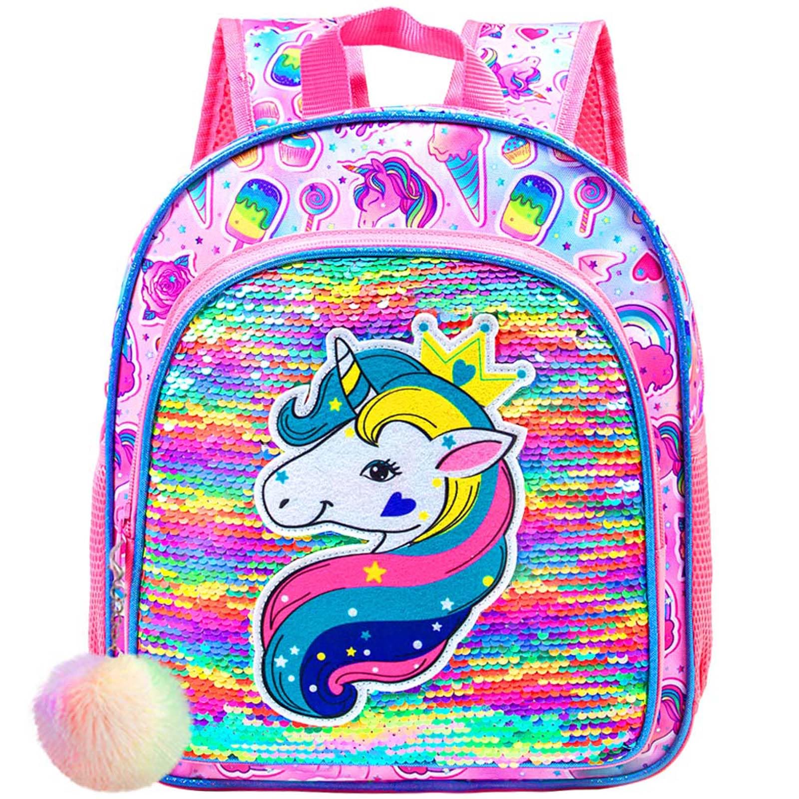 gxtvo Toddler Backpack for Girls, Unicorn Sequin Preschool Bookbag, 12" Cute Cartoon Animal School Bag