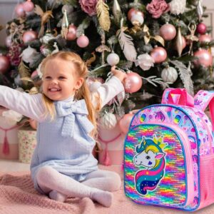 gxtvo Toddler Backpack for Girls, Unicorn Sequin Preschool Bookbag, 12" Cute Cartoon Animal School Bag