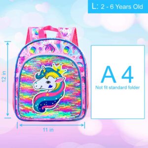 gxtvo Toddler Backpack for Girls, Unicorn Sequin Preschool Bookbag, 12" Cute Cartoon Animal School Bag