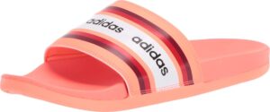 adidas women's adilette comfort slides, signal coral/collegiate burgundy/white, 5