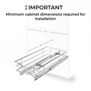 Home Zone Living Pull Out Kitchen Cabinet Organizer with Slide Out Drawer for Space Saving Storage, 20” W x 21” L