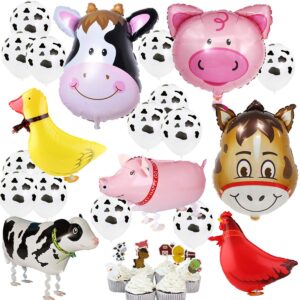 InBy 43pcs Farm Animal Balloon Decoration Cow Chicken Duck Pig Walking Balloon for Baby Shower Farm Theme Birthday Party Decorations Suppllies Cow Donkey Pig Head Mylar Balloon Barn Animal Balloons