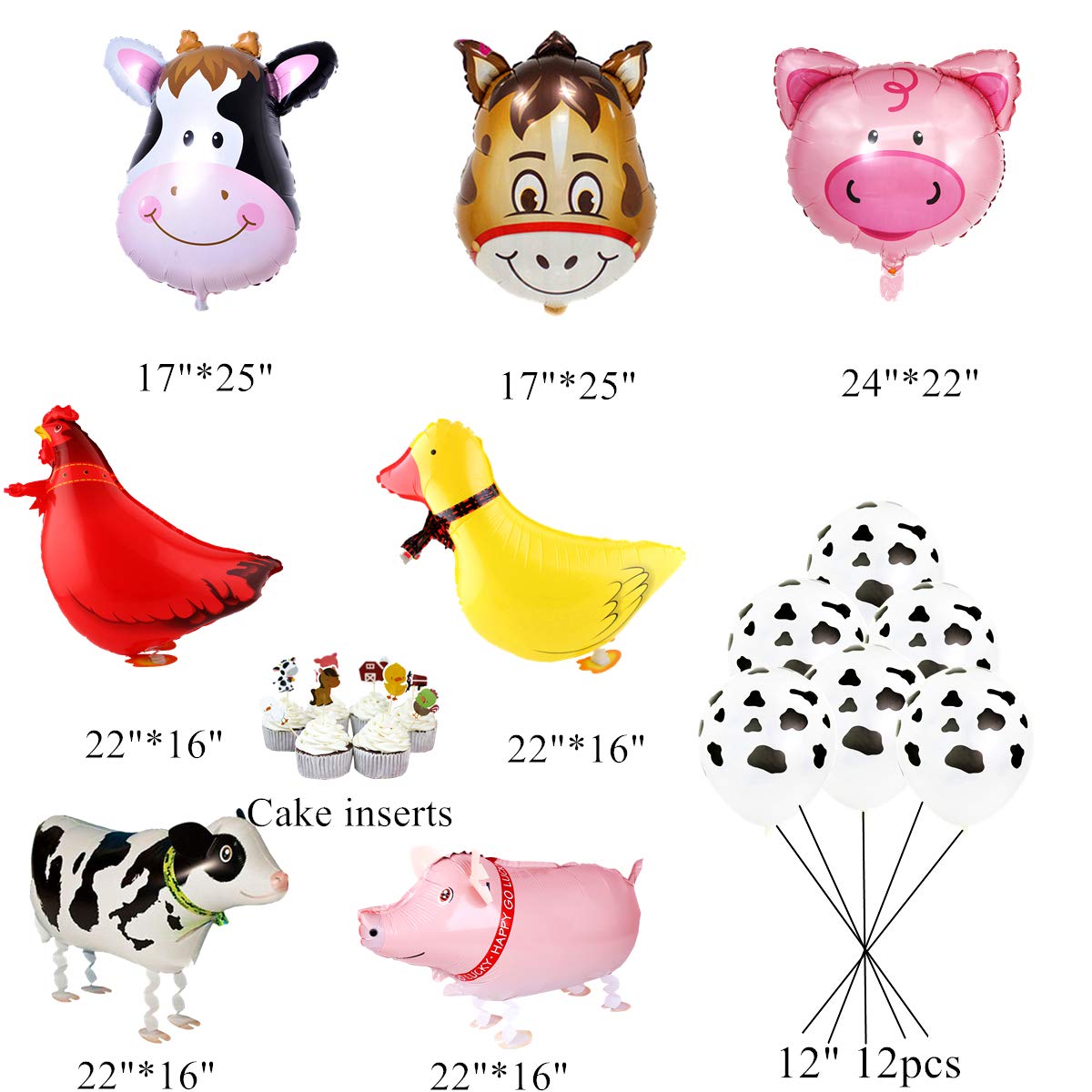 InBy 43pcs Farm Animal Balloon Decoration Cow Chicken Duck Pig Walking Balloon for Baby Shower Farm Theme Birthday Party Decorations Suppllies Cow Donkey Pig Head Mylar Balloon Barn Animal Balloons