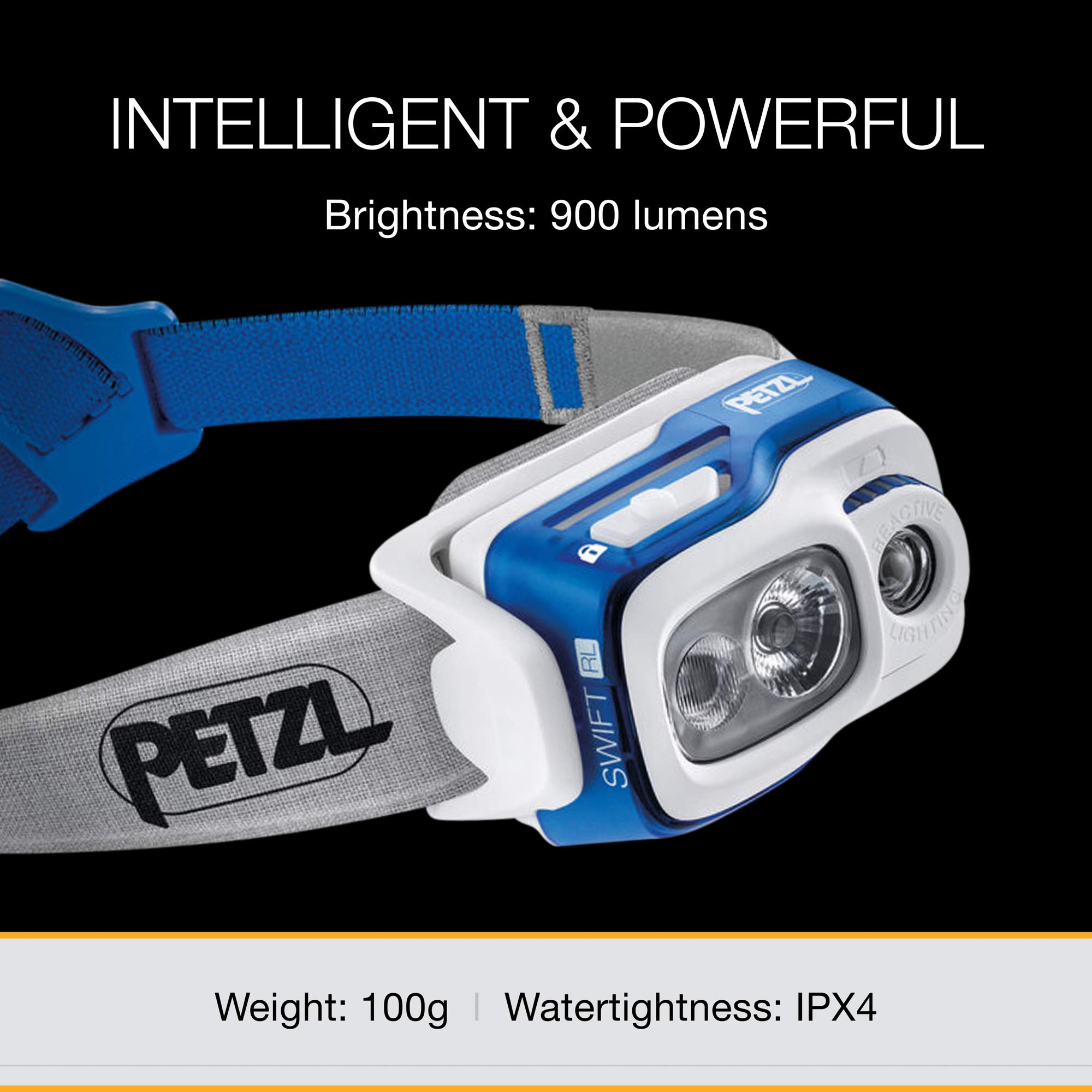 PETZL, Swift RL Rechargeable Headlamp with 900 Lumens & Automatic Brightness Adjustment, Blue