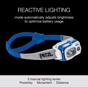 PETZL, Swift RL Rechargeable Headlamp with 900 Lumens & Automatic Brightness Adjustment, Blue