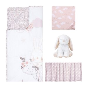 Sammy & Lou Cottontail Cloud 4-Piece Baby Nursery Crib Bedding Set for Girls, Includes Quilt, Fitted Crib Sheet, Crib Skirt, and Plush Toy