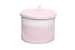 yukimocoo s size pink cotton rope basket with lid mini woven basket cute toy storage basket towel storage little organizer pink basket for living room nursery storage basket pink basket for girl