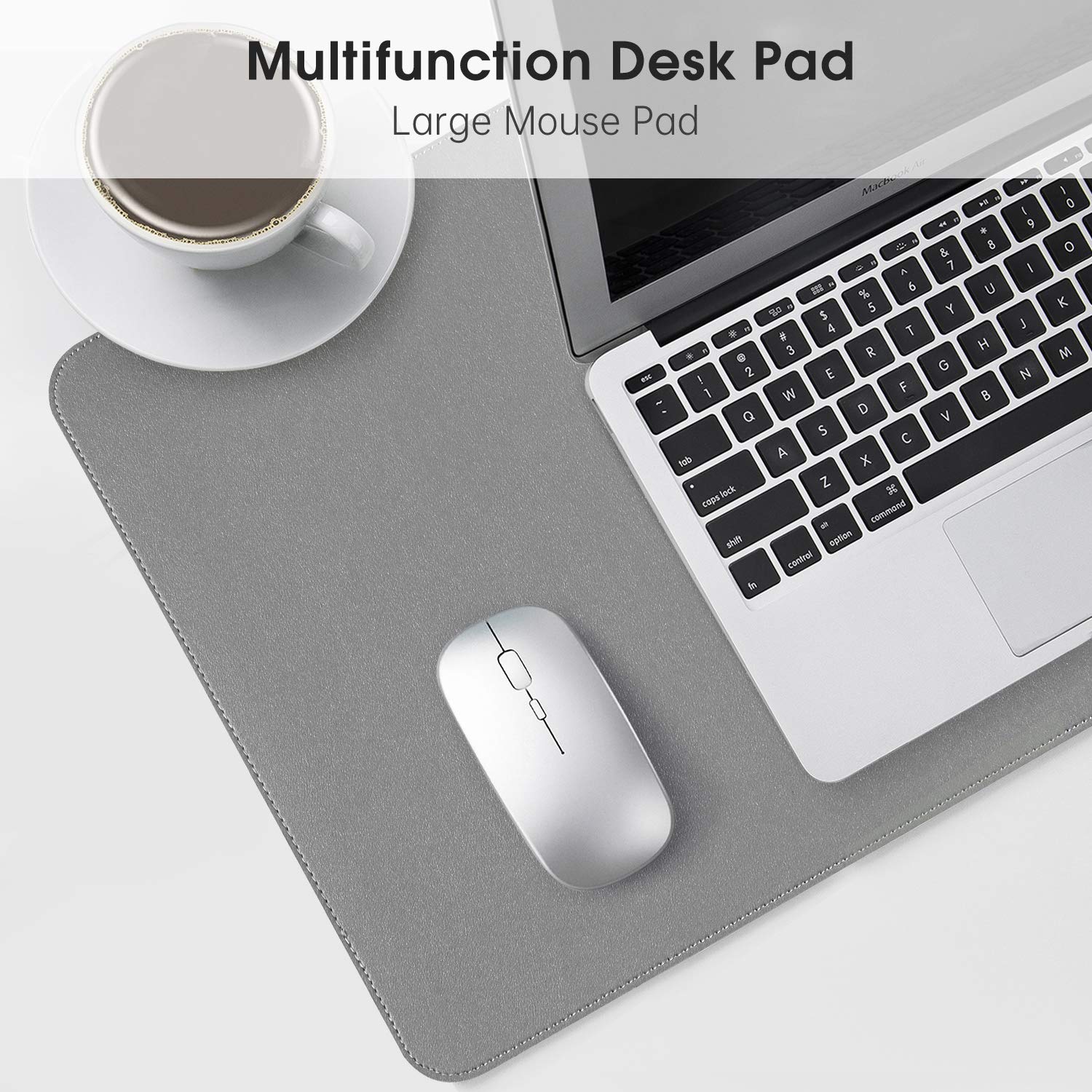 EMINTA Dual Sided Office Desk Pad, New Upgrade Sewing Waterproof PU Leather Large Mouse Mat Desk Blotter Protector, Ultra Thin Desk Writing Mat for Office/Home (Gray/Silver, 31.5" x 15.7")