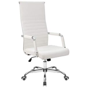 tuoze office chair high back leather desk chair modern executive ribbed chairs height adjustable conference task chair with arms (white)