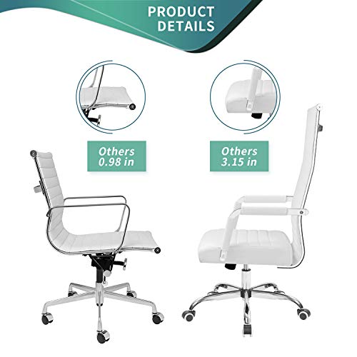 Tuoze Office Chair High Back Leather Desk Chair Modern Executive Ribbed Chairs Height Adjustable Conference Task Chair with Arms (White)