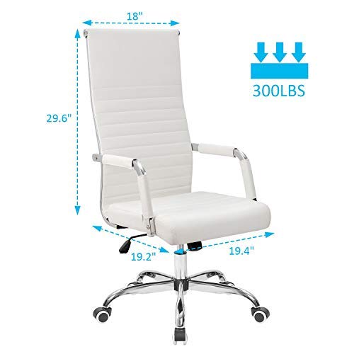 Tuoze Office Chair High Back Leather Desk Chair Modern Executive Ribbed Chairs Height Adjustable Conference Task Chair with Arms (White)