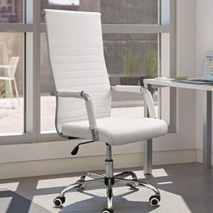 Tuoze Office Chair High Back Leather Desk Chair Modern Executive Ribbed Chairs Height Adjustable Conference Task Chair with Arms (White)