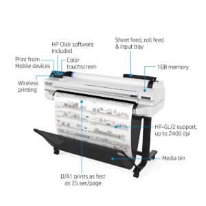 HP DesignJet T530 Large Format Wireless Plotter Printer - 36", with Mobile Printing (5ZY62A)