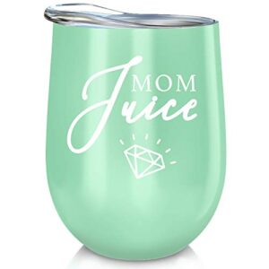 mom stainless steel wine tumbler - 12oz with steel straw, bpa free lid, & straw cleaning brush - stemless insulated wine tumbler with lid - gift for mothers who love coffee, tea - mom juice
