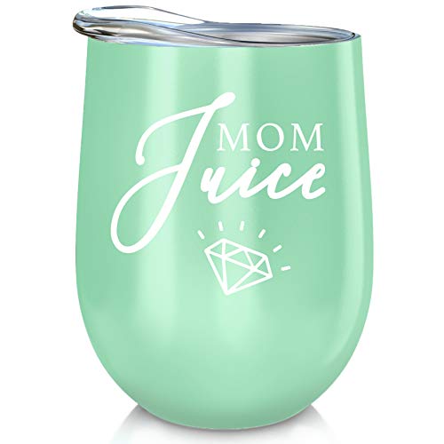 Mom Stainless Steel Wine Tumbler - 12oz with Steel Straw, BPA Free Lid, & Straw Cleaning Brush - Stemless Insulated Wine Tumbler with Lid - Gift for Mothers who Love Coffee, Tea - Mom Juice