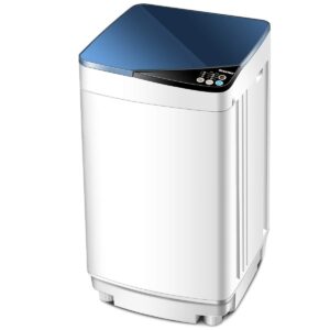 giantex full-automatic washing machine portable washer and spin dryer 7.7 lbs capacity compact laundry washer with built-in barrel light drain pump and long hose for apartments camping (white & blue)