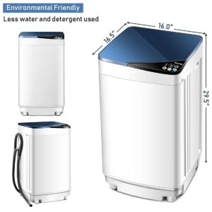 Giantex Full-Automatic Washing Machine Portable Washer and Spin Dryer 7.7 lbs Capacity Compact Laundry Washer with Built-in Barrel Light Drain Pump and Long Hose for Apartments Camping (White & Blue)