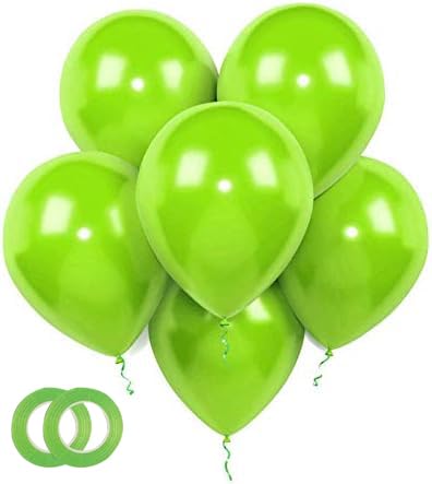 Lime Latex Balloons, 100pcs 12-Inch,Light Green Balloons as Birthday Balloons Baby Shower Jungle Dinosaur Theme Party Decorations, Gender Reveal(with Green Ribbon)