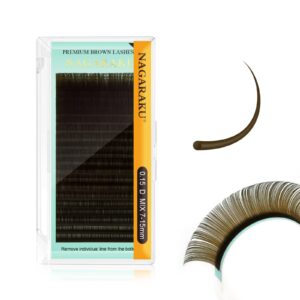 nagaraku natural brown color eyelash extensions 0.15mm d curl 7-15mm mix tray individual lashes classic faux mink volume 20 rows soft eyelash supplies