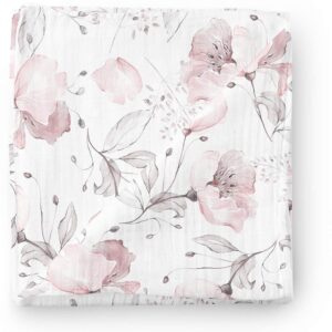 aenne baby, muslin swaddle blanket for girls, infant toddler quilt, swaddle wrap for girls, luxurious soft and silky stroller cover, floral poppy pink blankie, large 47"x 47", 1 pack