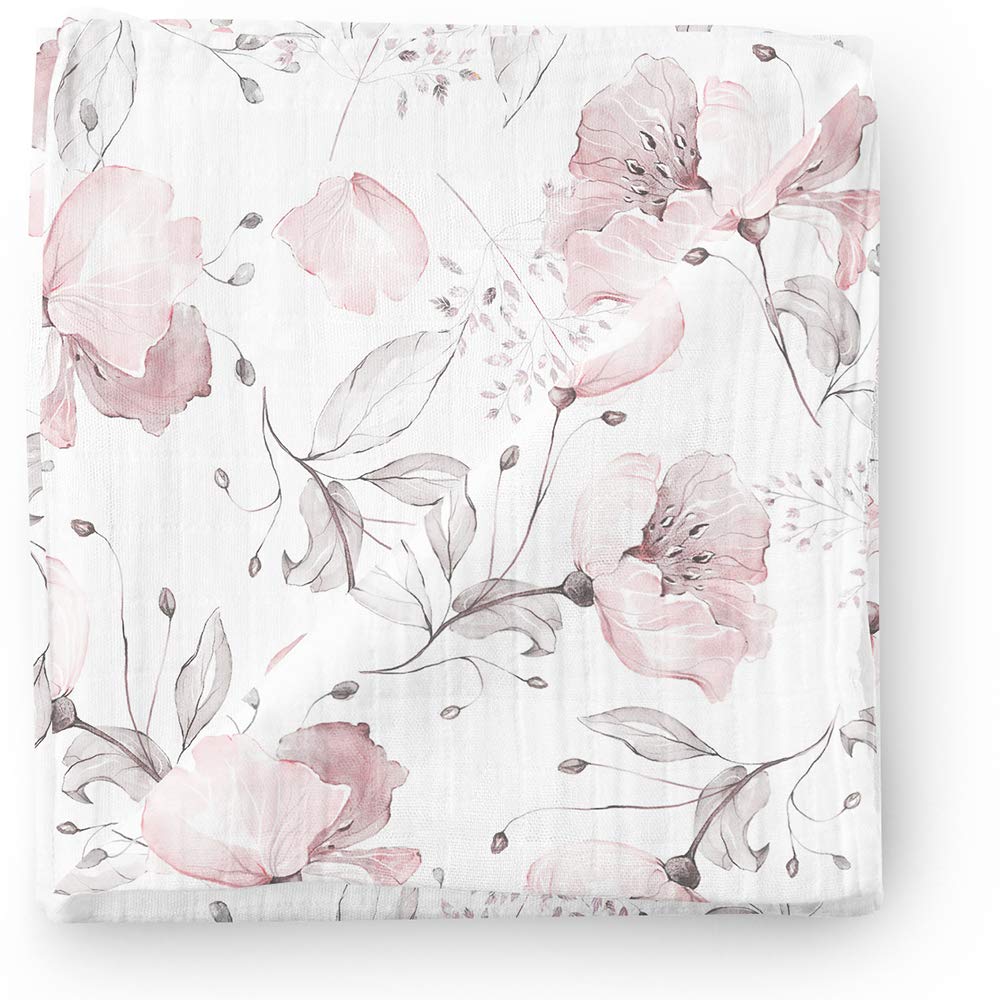 Aenne Baby, Muslin Swaddle Blanket for Girls, Infant Toddler Quilt, Swaddle Wrap for Girls, Luxurious Soft and Silky Stroller Cover, Floral Poppy Pink Blankie, Large 47"x 47", 1 Pack