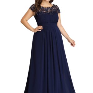 Ever-Pretty Womens Plus Size Rinestone Maxi Formal Evening Dresses Navy Blue US20